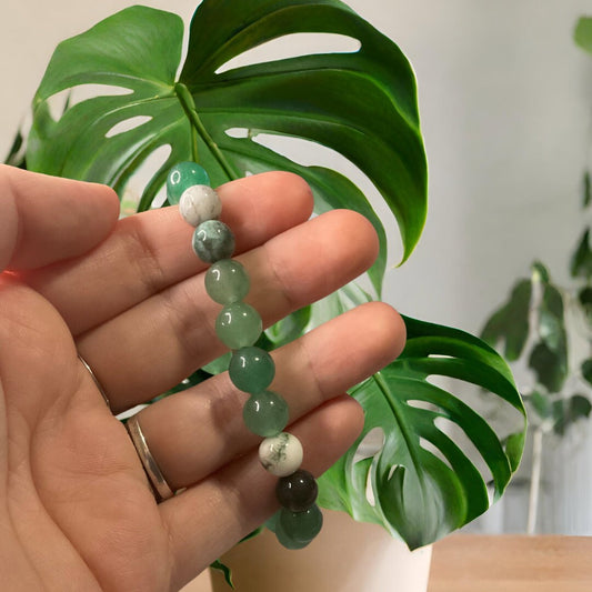 Moss Agate & Green Aventurine Beaded Bracelet