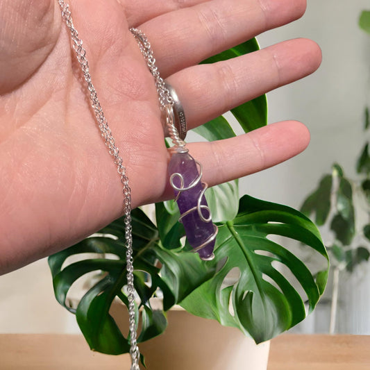 Amethyst Silver Wire Wrapped Necklace